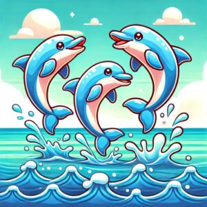 Three Swimming Dolphins